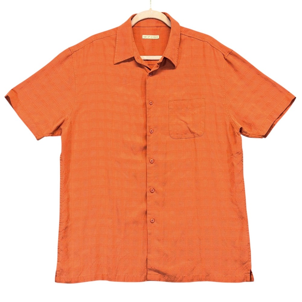 Age of Wisdom Mens XL Button Down Camp Shirt Rust Orange Textured‎ Modal
